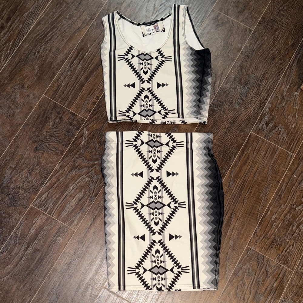 Tribal Print Crop Top and Skirt Set